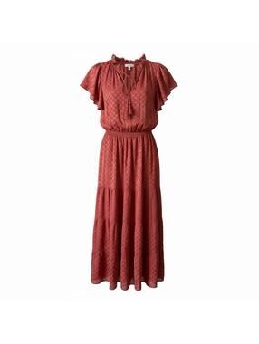 MAX STUDIO Flutter Sleeve Maxi Dress Marsala Rust Sz Medium MSRP $168 NWT Boho